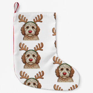 Calcetín Navideño Pequeño Perro Goldendoodle de Navidad Reno Cerdito Familia