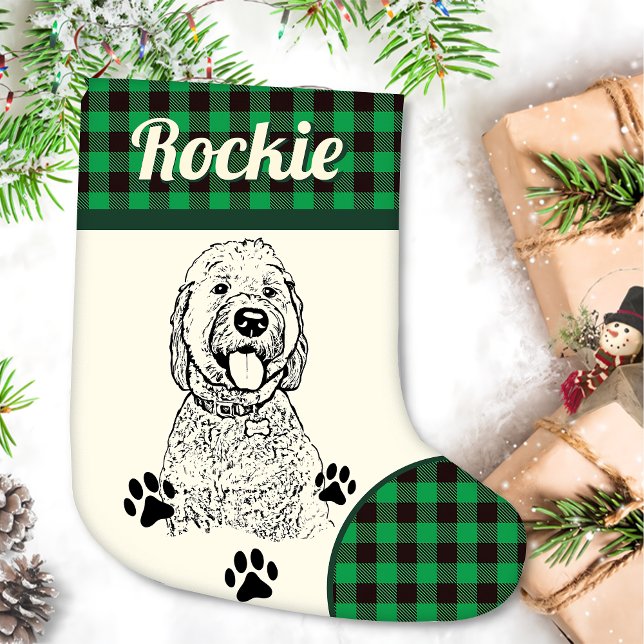 Calcetín Navideño Pequeño Perro Goldendoodle Personalizado (Subido por el creador)