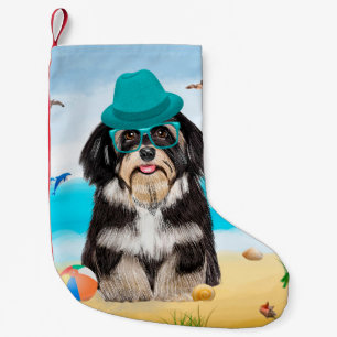 Calcetín Navideño Pequeño Perro Havanés en la Playa