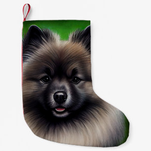 Calcetín Navideño Pequeño Perro Keeshond con vestido de San Patricio