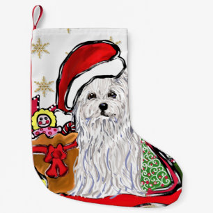 Calcetín Navideño Pequeño Perro Maltés