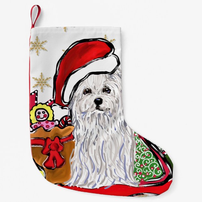 Calcetín Navideño Pequeño Perro maltés (Anverso)
