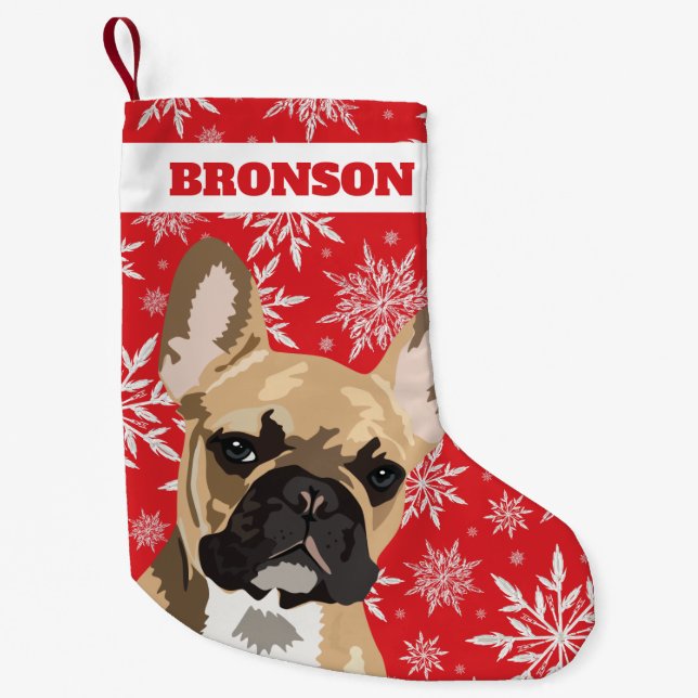 Calcetín Navideño Pequeño Perro Mascota personalizado | Regalo de Bulldog fr (Anverso)