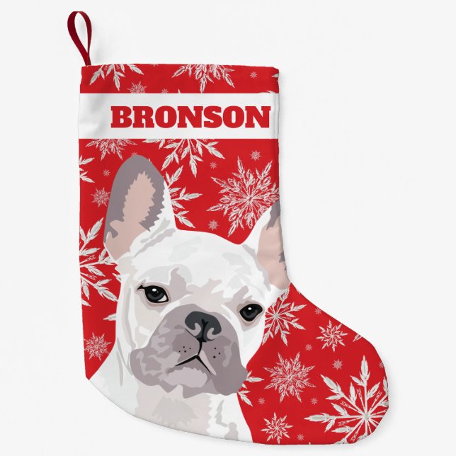 Calcetín Navideño Pequeño Perro Mascota personalizado | Regalo de Bulldog fr (Anverso)