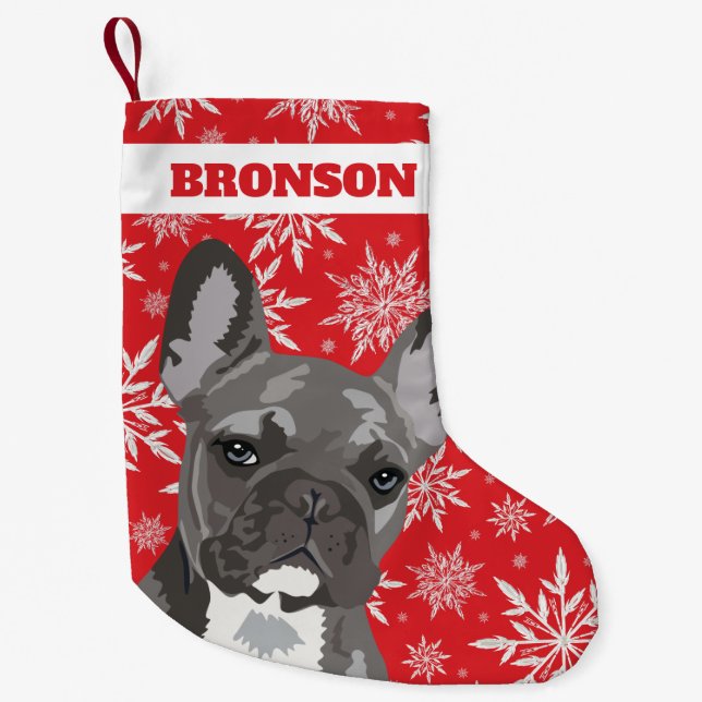 Calcetín Navideño Pequeño Perro Mascota personalizado | Regalo de Bulldog fr (Anverso)