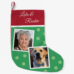 Calcetín Navideño Pequeño Perro moderno amante 2 fotos Navidades Nombre verd