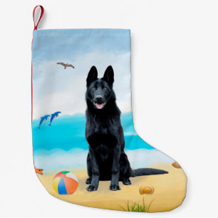 Calcetín Navideño Pequeño Perro pastor alemán negro en la playa