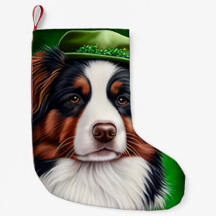 Calcetín Navideño Pequeño Perro pastor australiano con vestido de San Patric