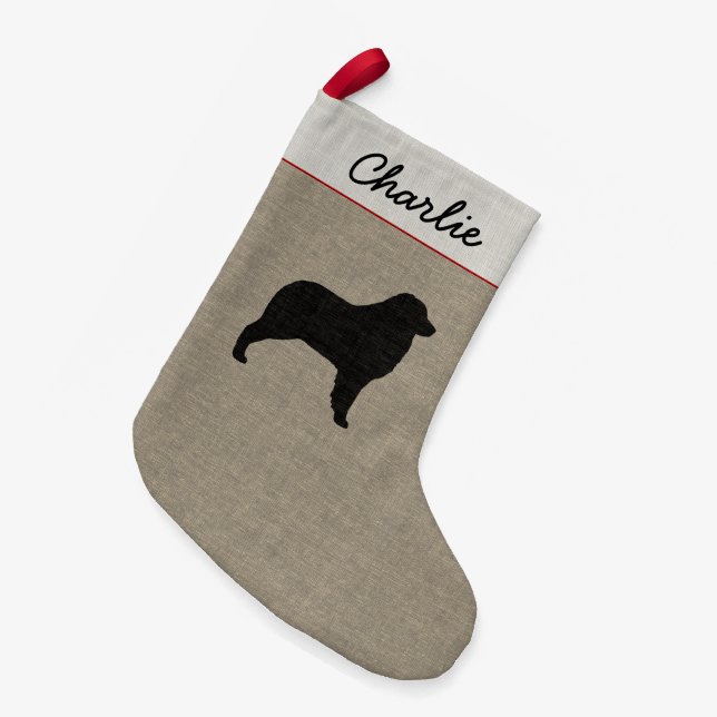 Calcetín Navideño Pequeño Perro personalizado silueta australiana del pastor (Frente (Colgado))
