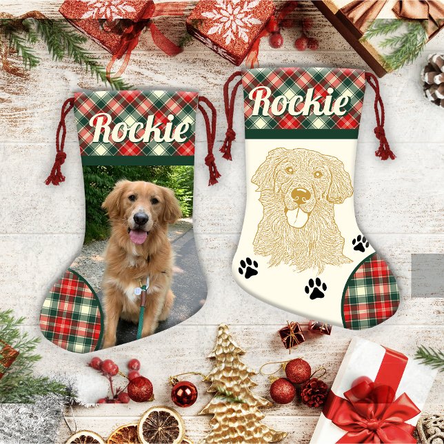 Calcetín Navideño Pequeño Perro recuperador de oro personalizado (Subido por el creador)