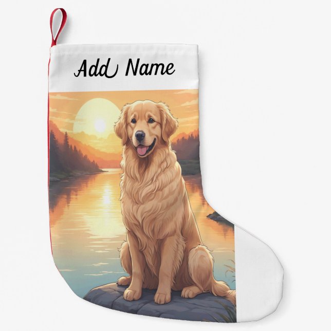 Calcetín Navideño Pequeño Perro Retriever Dorado (Anverso)