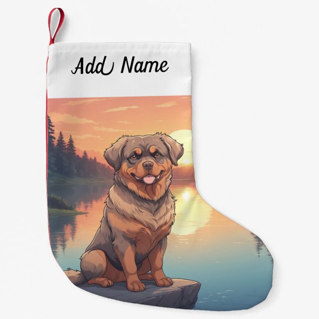 Calcetín Navideño Pequeño Perro Rottweiler (Anverso)