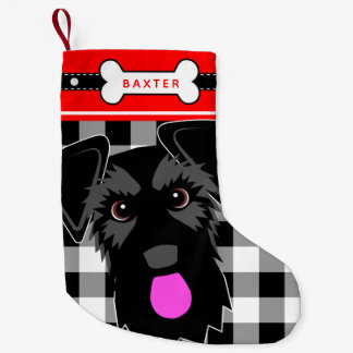 Calcetín Navideño Pequeño Perro Schnauzer negro antiguo vestido a la moda