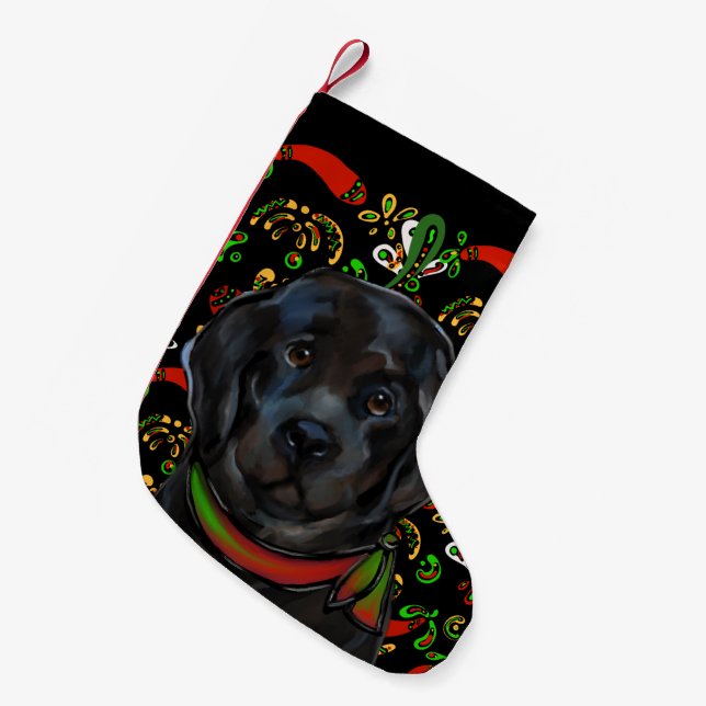 Calcetín Navideño Pequeño Perro Terranova   (Frente (Colgado))