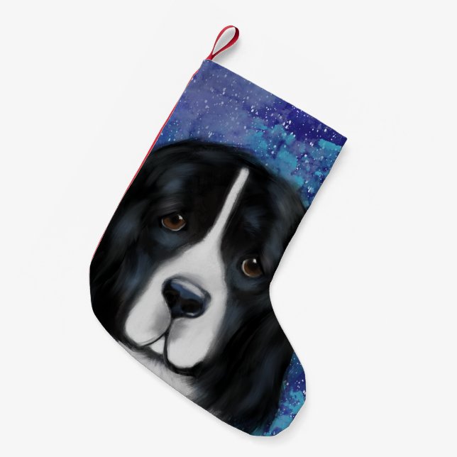 Calcetín Navideño Pequeño Perro Terranova (Frente (Colgado))