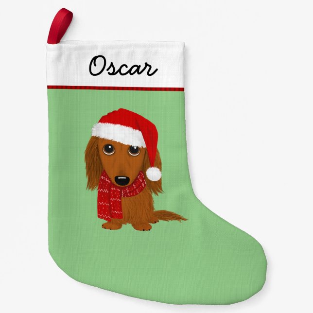 Calcetín Navideño Pequeño Perro Wiener de Dachshund Santa Cute (Anverso)