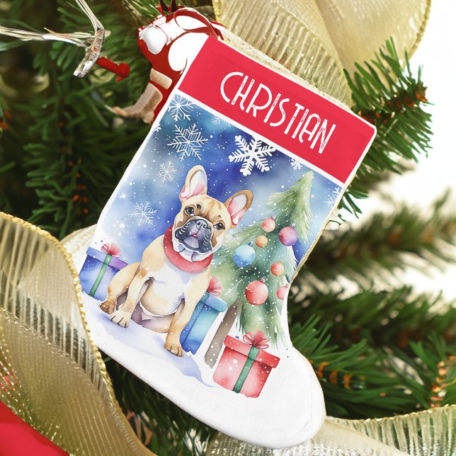 Calcetín Navideño Pequeño Perros de Bulldog franceses regalos de Navidad (French bulldog personalized Christmas stocking pet dog lovers Christmas gifts cute puppy bulldog)