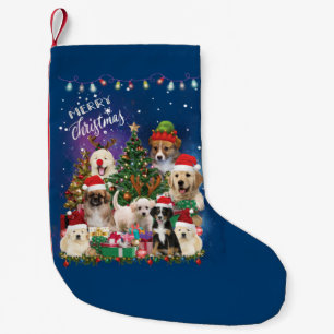 Calcetín Navideño Pequeño Perros Feliz Navidad Luz