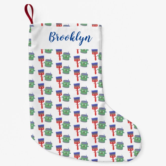 Calcetín Navideño Pequeño Personajes de pincel y dibujos animados (Anverso)