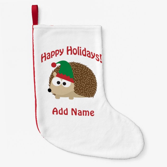 Calcetín Navideño Pequeño ¡personalizable Felices Fiestas! Hedgehog elf (Anverso)