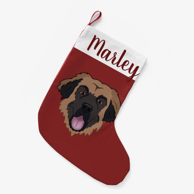 Calcetín Navideño Pequeño Personalizable Leonberger (Frente (Colgado))