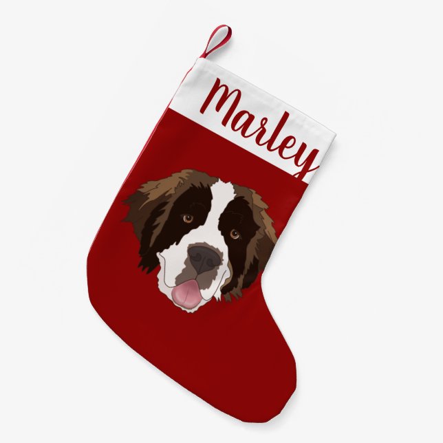 Calcetín Navideño Pequeño Personalizable Saint Bernard (Frente (Colgado))