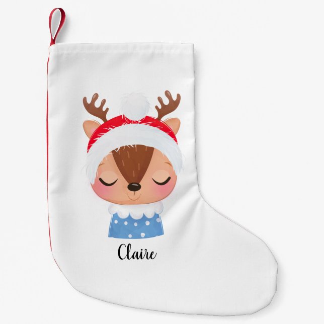 Calcetín Navideño Pequeño Personalización de Navidades durmiendo cara de ren (Anverso)