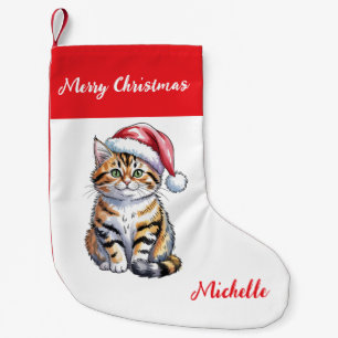 Calcetín Navideño Pequeño Personalizado adorable gato de Navidad vacaciones 