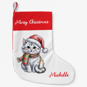 Calcetín Navideño Pequeño Personalizado adorable gato de Navidad vacaciones 