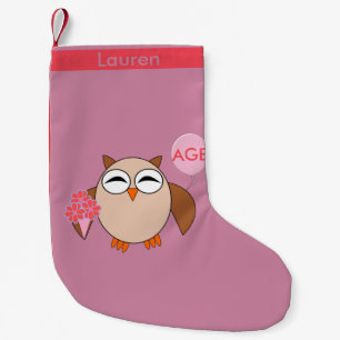 Calcetín Navideño Pequeño Personalizado Age Birthday Owl Stocking