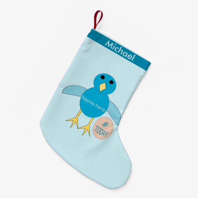 Calcetín Navideño Pequeño Personalizado Blue Birthday Boy Chick Stocking (Frente (Colgado))