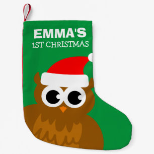 Calcetín Navideño Pequeño Personalizado búho personalizado Primer Navidad a