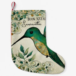 Calcetín Navideño Pequeño Personalizado Buon Natale Green Hummingbird