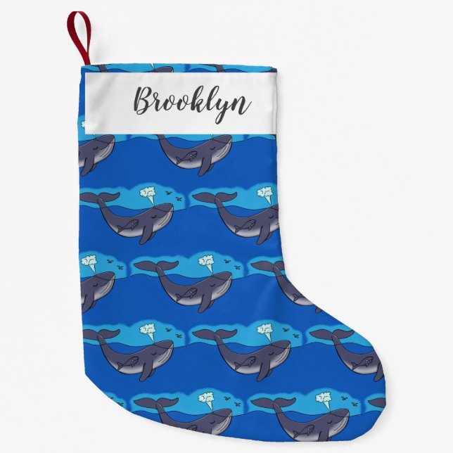 Calcetín Navideño Pequeño Personalizado caprichoso de ballenas y terneros (Anverso)