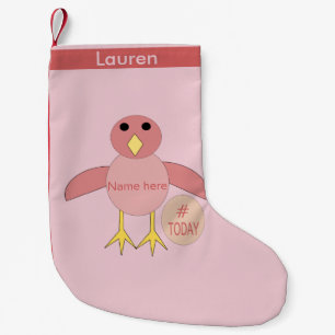 Calcetín Navideño Pequeño Personalizado Chica de cumpleaños rosado Chick Sto