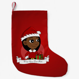 Calcetín Navideño Pequeño Personalizado chica de Navidades afroamericanos