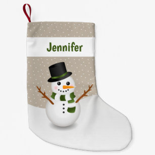 Calcetín Navideño Pequeño Personalizado Cuto Snowman Y Nombre Personalizable