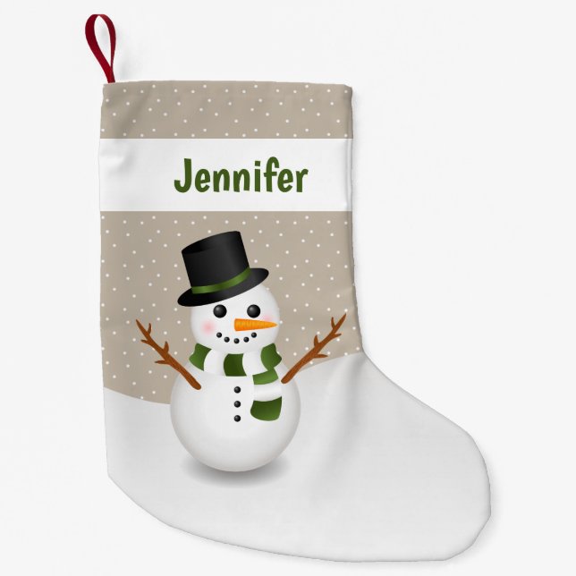 Calcetín Navideño Pequeño Personalizado Cuto Snowman Y Nombre Personalizable (Anverso)