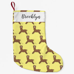 Calcetín Navideño Pequeño Personalizado de alpaca marrón feliz