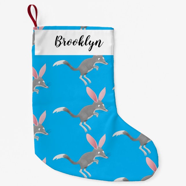 Calcetín Navideño Pequeño Personalizado de bilby australiano feliz (Anverso)