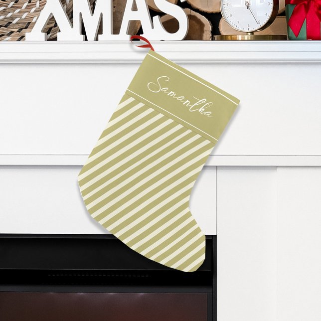 Calcetín Navideño Pequeño Personalizado de caligrafía de vacaciones de oro s (Simple gold striped holiday Christmas stocking. )
