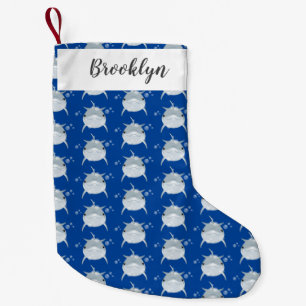 Calcetín Navideño Pequeño Personalizado de delfín kawaii feliz