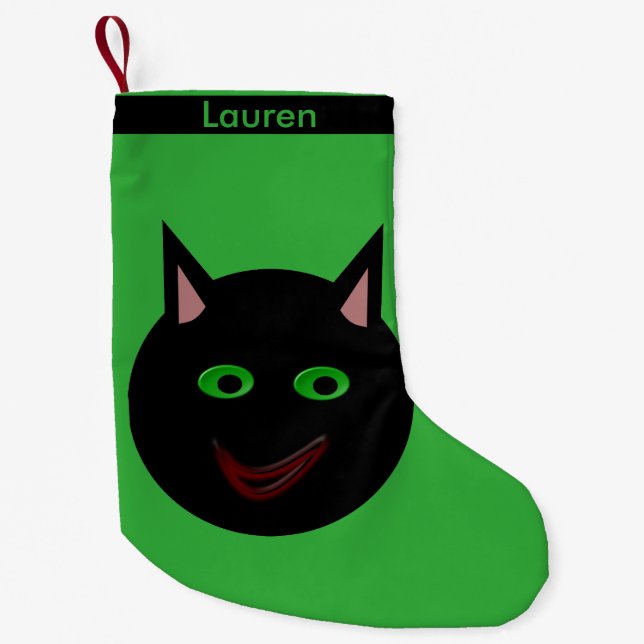 Calcetín Navideño Pequeño Personalizado de gato negro de Halloween reacciona (Anverso)