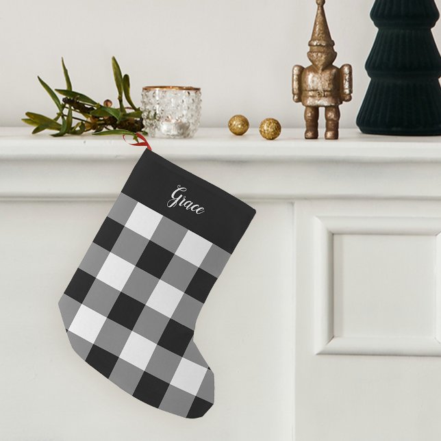 Calcetín Navideño Pequeño Personalizado de la placa de búfalo blanco y negro (Subido por el creador)