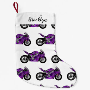 Calcetín Navideño Pequeño Personalizado de motocicleta Purple