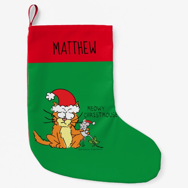 Calcetín Navideño Pequeño Personalizado de Navidades divertidos con gato Rat (Anverso)