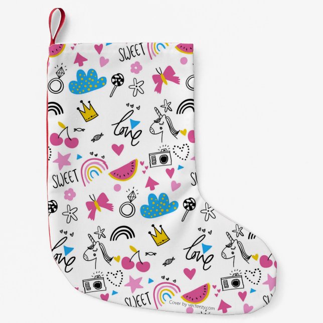 Calcetín Navideño Pequeño Personalizado De Niños De Niñas Cutas Motivo Ilust (Anverso)