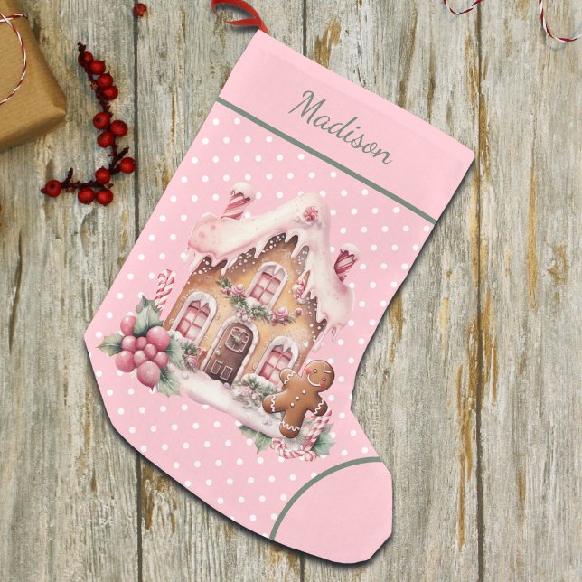 Calcetín Navideño Pequeño Personalizado de Punto Polka de la Casa Rosa Ginge (Subido por el creador)