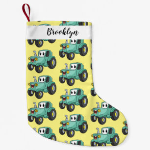 Calcetín Navideño Pequeño Personalizado de tractores verde feliz