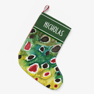 Calcetín Navideño Pequeño Personalizado de trucha pesca de pescador